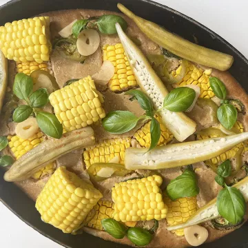 Corn bread with pickled okra.