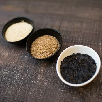 three bowls of grains