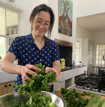 Kate Ray prepping greens