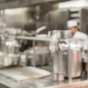 A blurred view of a kitchen