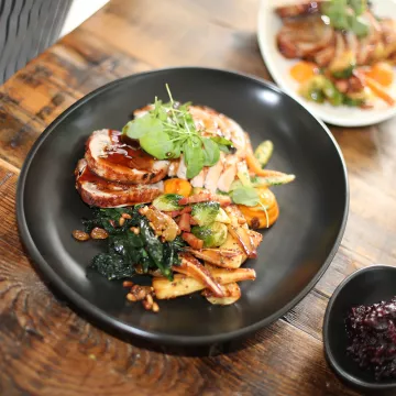 Chef Barry demonstrates pro plating with holiday food.