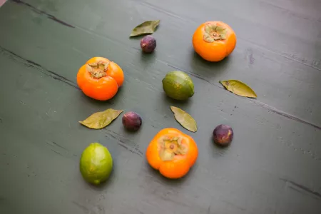 Orange, green and purple fruits
