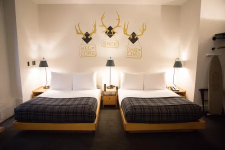 A bedroom suite at the Ace Hotel in New York City