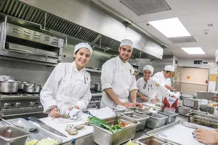 Culinary school students at the Institute of Culinary Education in Los Angeles