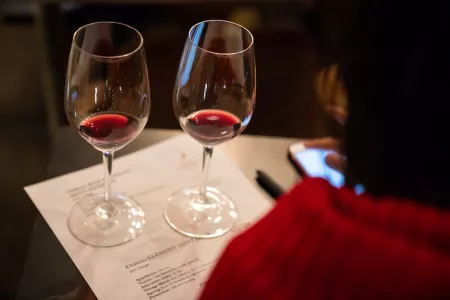 Red wine glasses and notes