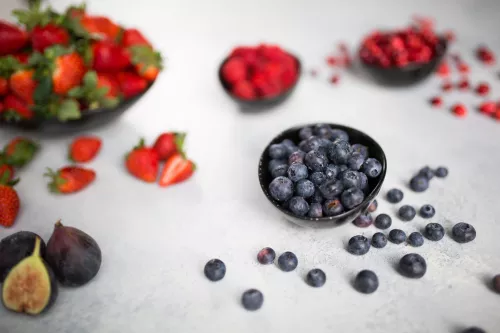 Blueberries, strawberries, plums and raspberries