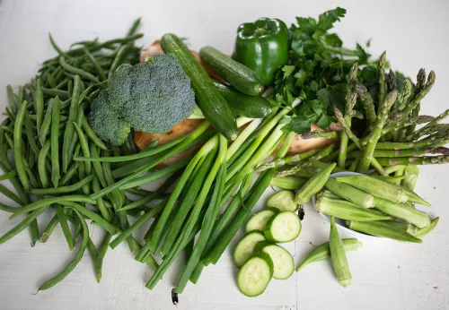 Broccoli, string beans, cucumbers and more greens