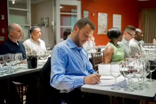 Wine students taking notes