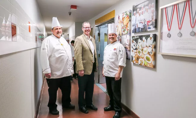 ICE Los Angeles campus president Lachlan Sands with two ICE chef Instructors at the LA campus