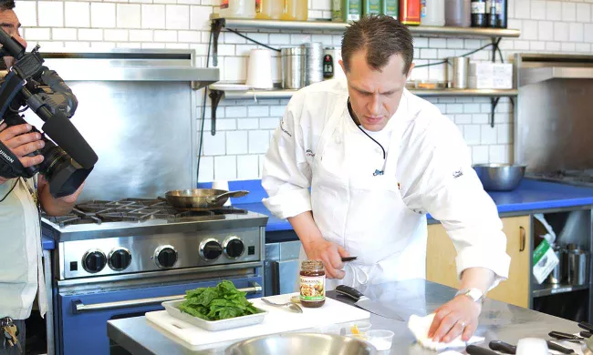 ICE Chef Michael Laiskonis prepares a dish for Fox Five