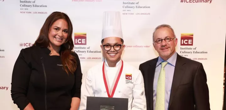 Emerson Majano with Chef Antonia Lofaso and ICE's Chairman and Founder Rick Smilow.
