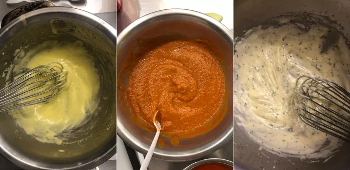 Three sauces from Culinary Arts class.