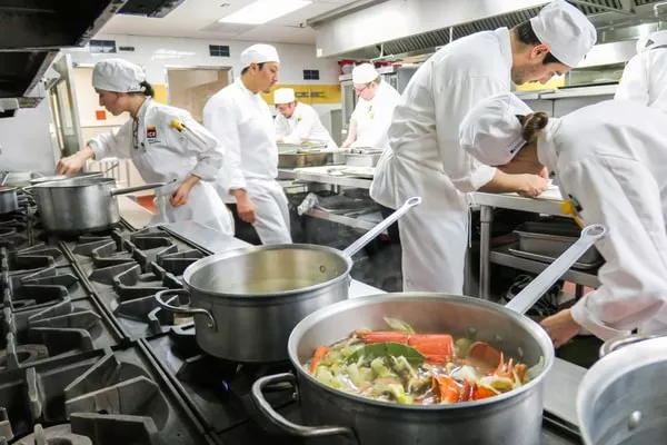 Students Working In Professional Kitchen